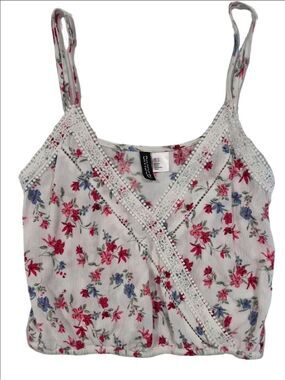 Divided By H&M White Floral Lace-Trim Wrap Cami